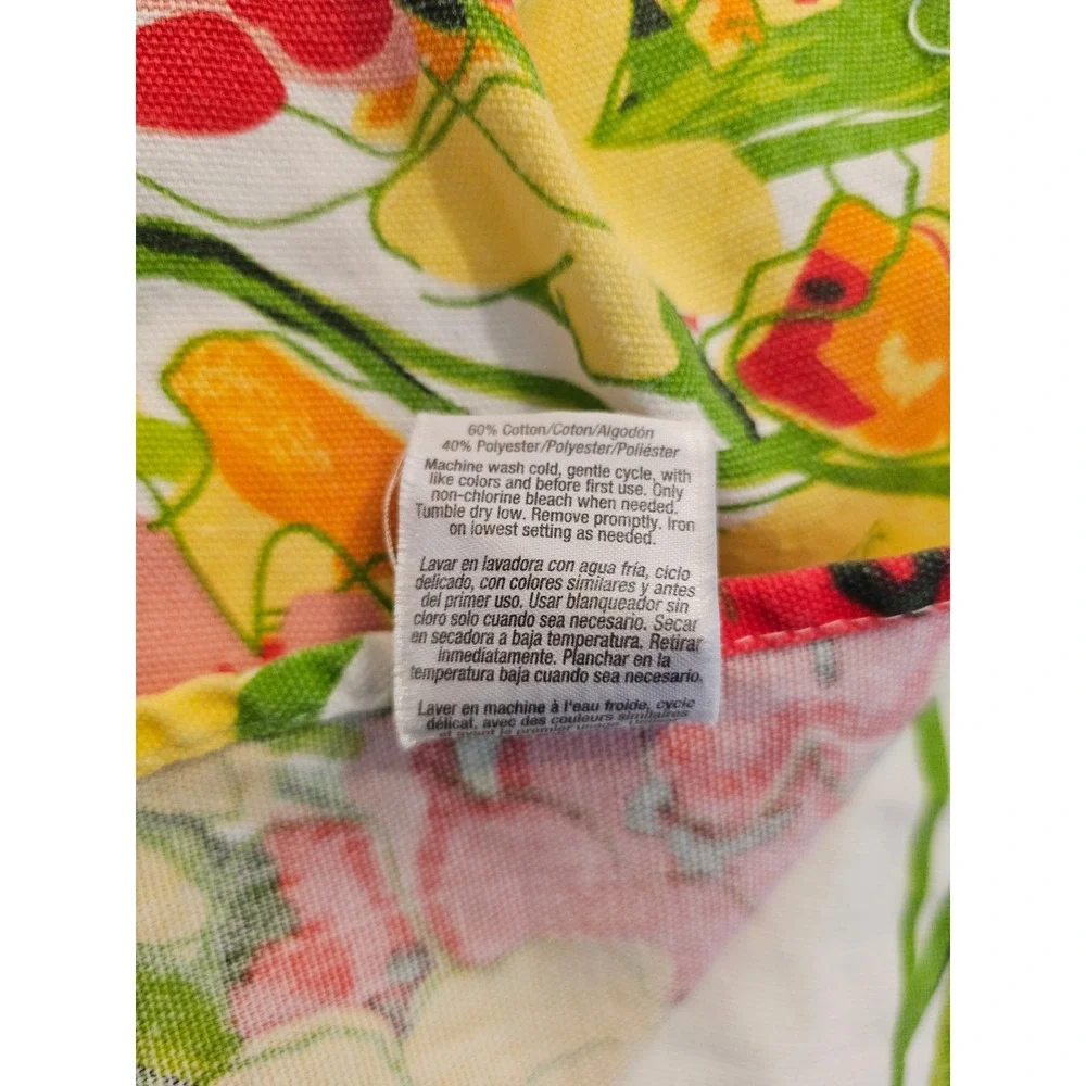 Vintage Vera Linen Tablecloth Floral Daffodil Tulip Print Rectangle 58x96‎